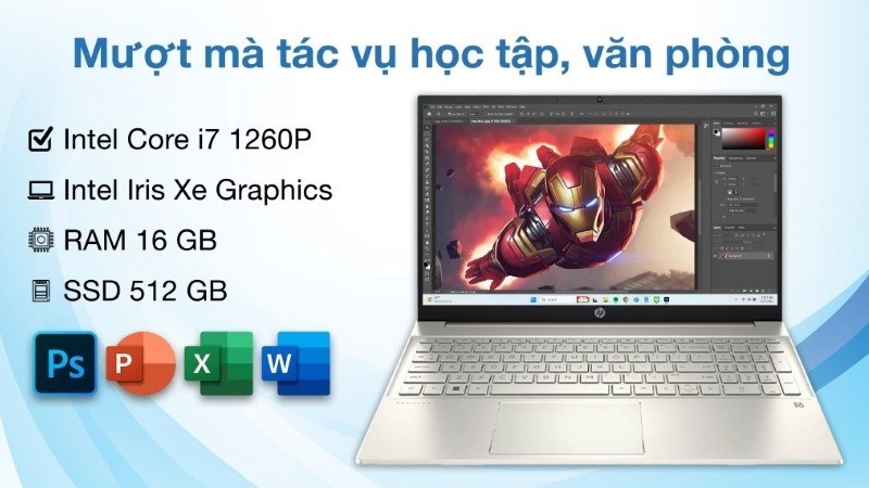 Laptop HP Pavilion 15 eg2088TU i7 (7C0R0PA) sở hữu card tích hợp Intel Iris Xe Graphics với hiệu năng cao