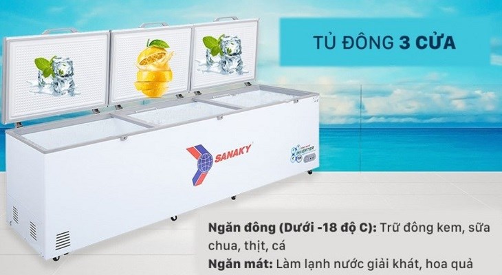 Tủ đông Sanaky Inverter 1143.5 lít VH-1399HY3 có dải nhiệt độ thay đổi rộng, cho phép bạn có thể biến ngăn đông thành ngăn mát để thuận tiện cho việc bảo quản thực phẩm