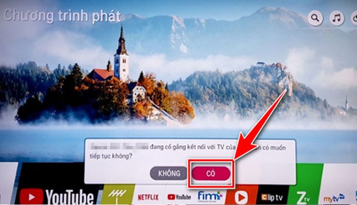 Màn hình Tivi đã hiển thị tên điện thoại Ghép nối > Chọn OK hoặc Đồng ý để xác nhận kết nối