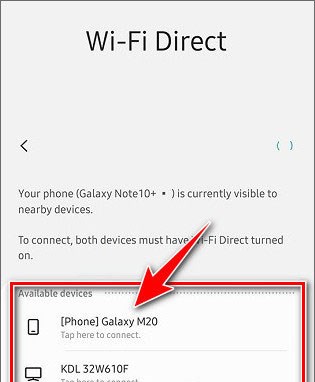 Mở điện thoại, bật wifi và nhấn vào Wi-Fi Direct > chọn tên tivi cần kết nối trong danh sách mới xuất hiện > nhập tên wifi và mật khẩu