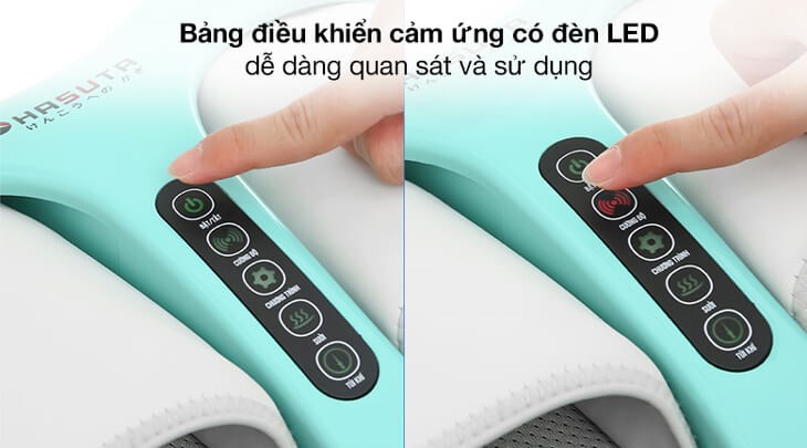 Máy massage chân HASUTA HMF-250 (Màu xanh) sử dụng bảng điều khiển cảm ứng có đèn LED dễ dàng quan sát và sử dụng kể cả với người lớn tuổi