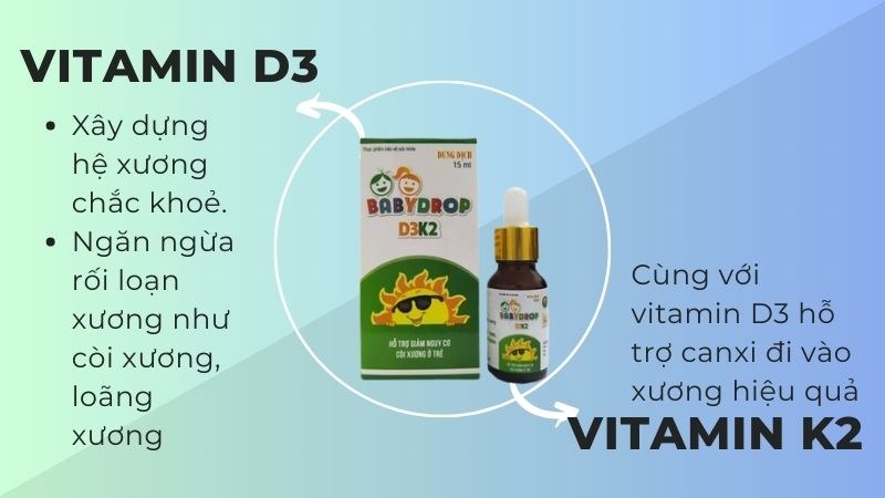 Sản phẩm Baby Drop cung cấp cho trẻ hai loại vitamin cần thiết là D3 và K2