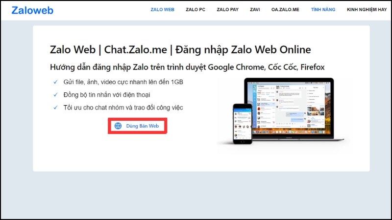 Truy cập vào trang chủ của Zalo Web