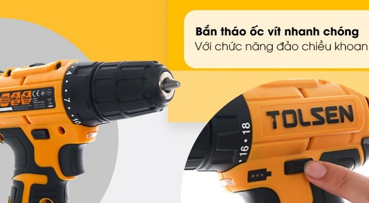 Chế độ bắt vít trên máy khoan pin Tolsen 79036 12V được chuyển đổi linh hoạt, thuận tiện cho người dùng khi thao tác