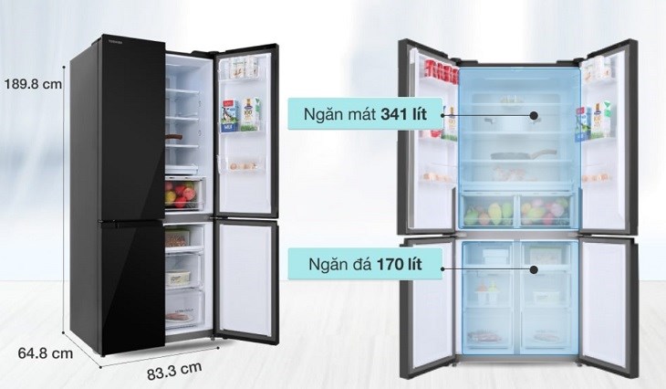 Tủ lạnh Toshiba Inverter 511 lít GR-RF610WE-PGV(22)-XK có dung tích lớn, các ngăn chứa được thiết kế rộng rãi và khép kín giúp bảo quản thực phẩm tối ưu