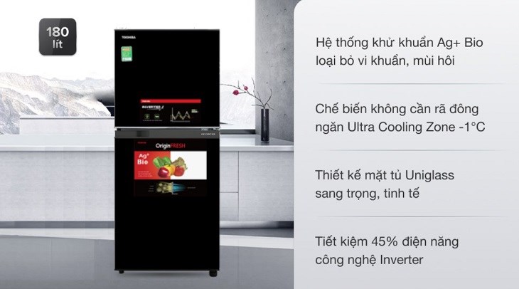 Tủ lạnh Toshiba Inverter 180 lít GR-B22VU UKG có thương hiệu đến từ Nhật Bản, sở hữu nhiều ưu điểm nổi bật phù hợp cho gia đình từ 2 - 3 người