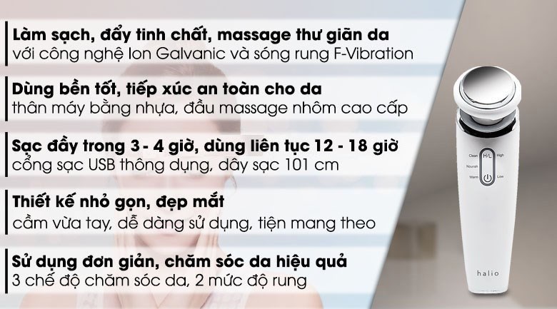 Máy massage mặt làm sạch và đẩy tinh chất Halio Ion White sẽ giúp bạn làm đẹp tại nhà hiệu quả hơn