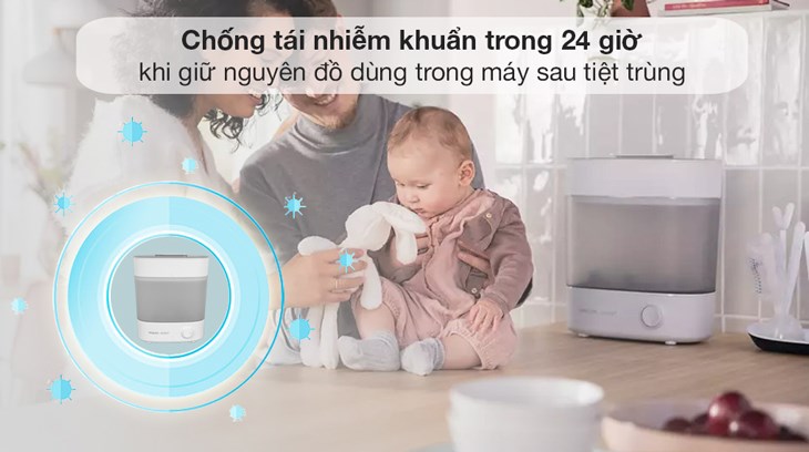 Máy tiệt trùng bình sữa 3 trong 1 Philips Avent SCF291.00 không sử dụng hóa chất, giúp chống tái nhiễm khuẩn đến 24 giờ Máy tiệt trùng bình sữa 3 trong 1 Philips Avent SCF291.00 không sử dụng hóa chất, giúp chống tái nhiễm khuẩn đến 24 giờ