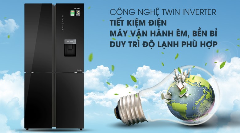 Tủ lạnh Aqua Inverter 456 lít AQR-IGW525EM GB có khả năng tiết kiệm điện đến 30% - 50%