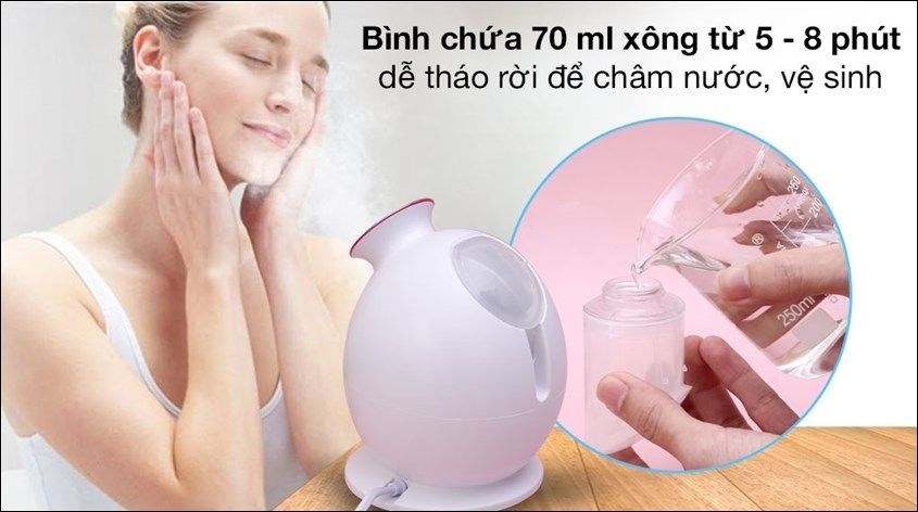 Máy xông hơi mặt K.SKIN KD233 có bình chứa tới 70ml giúp người dùng có thể xông từ 5 - 8 phút 