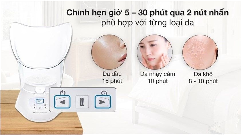 Máy xông hơi mặt Rio Beauty FSTE2-EU được trang bị chế độ hẹn giờ giúp người dùng điều chỉnh theo tình trạng của làn da