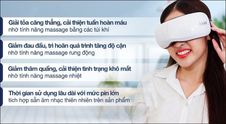 Máy Massage Mắt Daikiosan DVMM-00001 hỗ trợ giảm áp lực và giải tỏa mệt mỏi cho đôi mắt của bạn