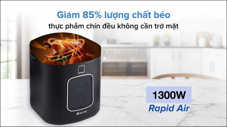 Nồi chiên không dầu Dreamer DF-S40B 3.5 lít hoạt động với công suất 1300W cùng công nghệ Rapid Air, giúp chiên nướng thức ăn thơm ngon, chống ngán