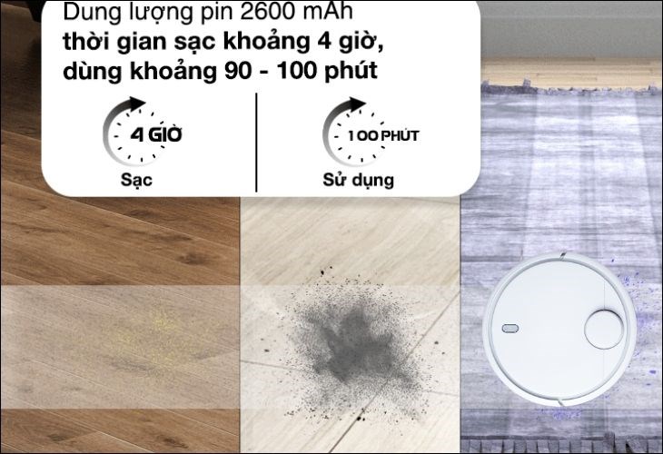 Robot hút bụi Xiaomi có lượng pin lớn cho ra thời gian sử dụng dài lâu Robot hút bụi Xiaomi có lượng pin lớn cho ra thời gian sử dụng dài lâu