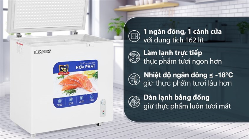 Tủ đông Hòa Phát 162 Lít HPF AD6162 có dung tích nhỏ, giá thành tốt phù hợp với gia đình kinh doanh nhỏ