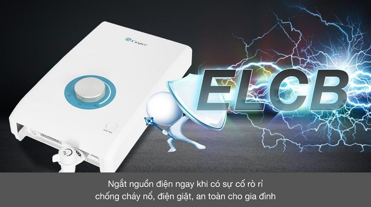 Máy nước nóng trực tiếp Casper 4500W EN-45TH11 được trang bị cầu dao chống giật ELCB an toàn cho người dùng