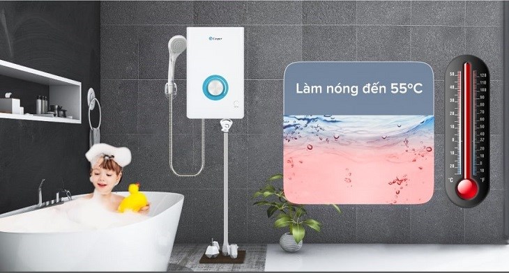 Máy nước nóng trực tiếp Casper 4500W EN-45TH11 có nhiệt độ làm nóng tối đa 55 độ C, phù hợp với những khu vực trên 20 độ C