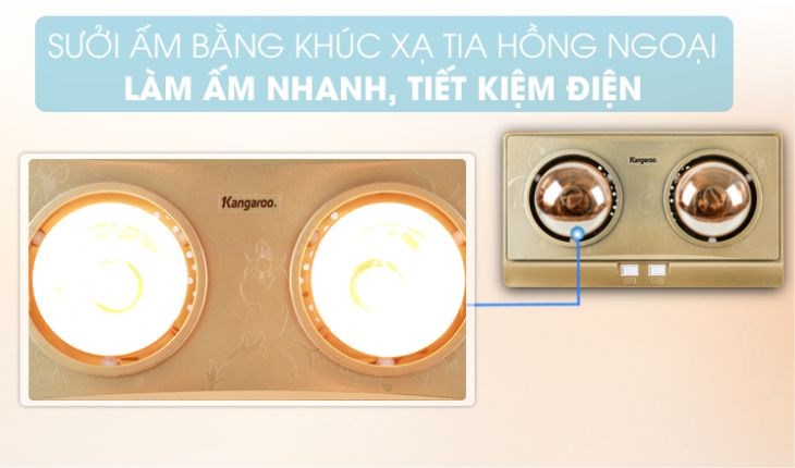 Đèn sưởi nhà tắm Kangaroo KG247V 550W sưởi ấm bằng khúc xạ tia hồng ngoại giúp làm ấm nhanh, tiết kiệm điện