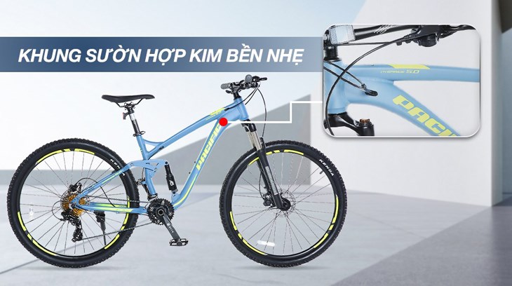 Khung sườn xe đạp địa hình MTB Pacific OVERRIDE 5.0 27.5 inch được gia công từ hợp kim nhôm bền nhẹ, cho khả năng tải trọng đến 150kg 