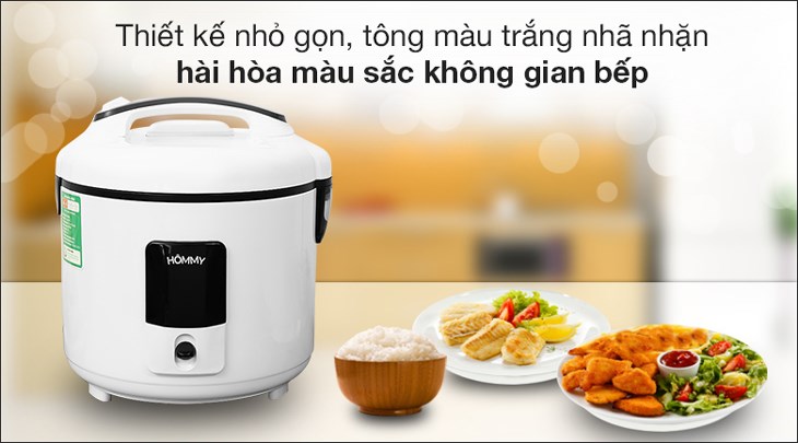 Nồi cơm điện nắp gài Hommy 1.8 lít BXB-50C có kiểu dáng và màu sắc nhã nhặn, nâng cao tính thẩm mỹ cho không gian bếp