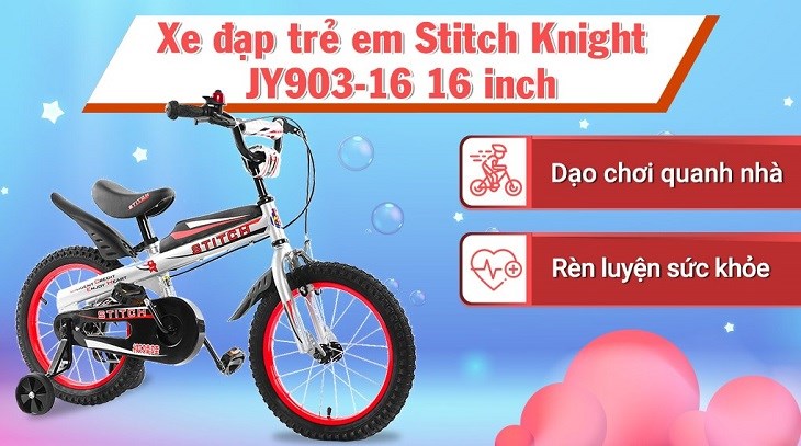 Xe đạp trẻ em Stitch Knight JY903-16 16 inch với màu đỏ đen phù hợp cho các bé trai năng động