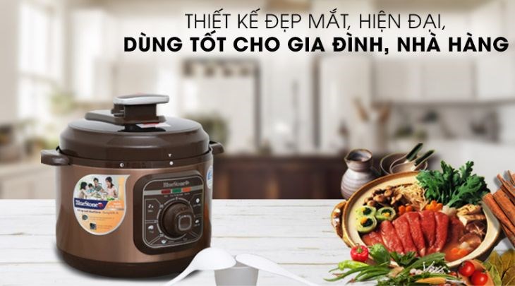 Nồi áp suất điện BlueStone PCB-5629 5 lít có kiểu dáng gọn gàng, sang trọng, làm tăng nét hiện đại cho không gian dùng