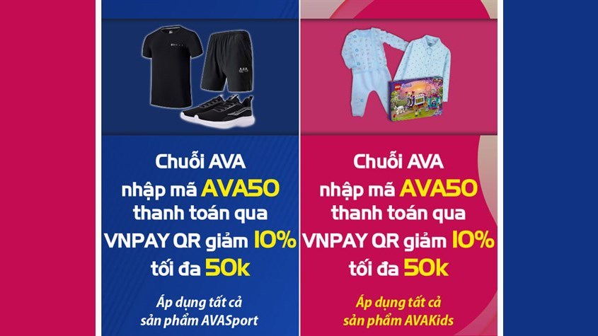 AVAKids nhập mã AVA50 thanh toán qua VNPAY QR giảm 10% tối đa 50k