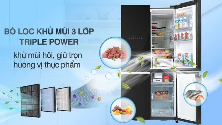 Tủ lạnh Hitachi Inverter 569 lít R-WB640VGV0 GBK sử dụng bộ lọc khử mùi 3 lớp Triple Power giúp bảo quản thực phẩm tươi lâu hơn