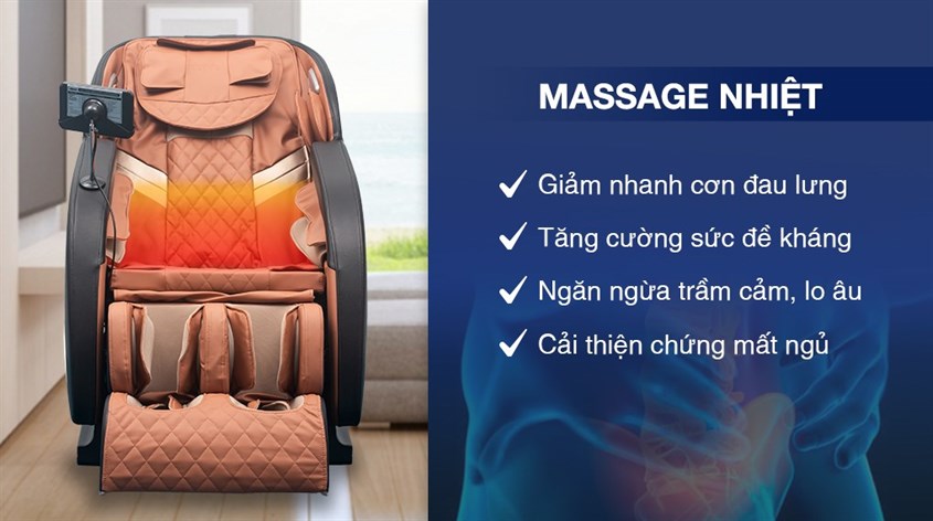 Ghế Massage Makano MKGM-0001D có chế độ massage nhiệt giúp giảm đau lưng, vùng thoát vị đĩa đệm nhanh chóng 