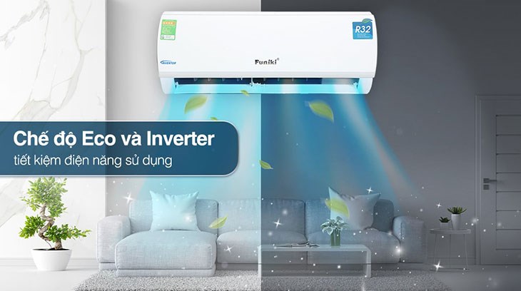 Máy lạnh Funiki Inverter 1 HP HIC09TMU.ST3 có chế độ tiết kiệm năng lượng Eco giúp máy hoạt động ở mức công suất trung bình, tiết kiệm điện năng hiệu quả