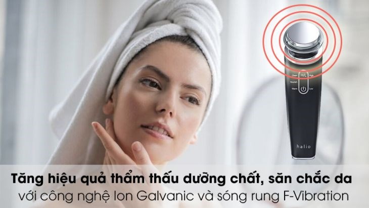 Máy massage mặt đẩy tinh chất Halio Ion Cleansing & Moisturizing Black được trang bị công nghệ ion Galvanic và công nghệ sóng rung F-Vibration hiện đại