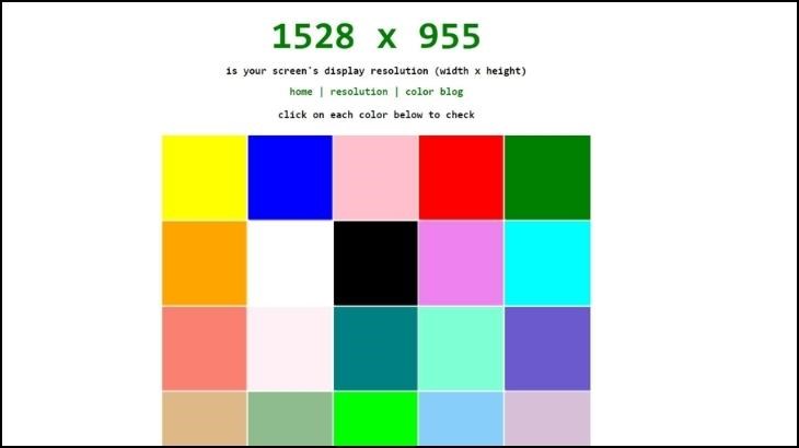 Trang web Myscreenchecker hiển thi các màu để kiểm tra
