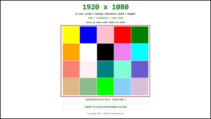 Chọn màu sắc tùy ý để trang web kiểm tra