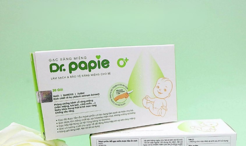 Gạc răng miệng cho bé Dr.Papie hộp 30 gói (từ 0 tháng)