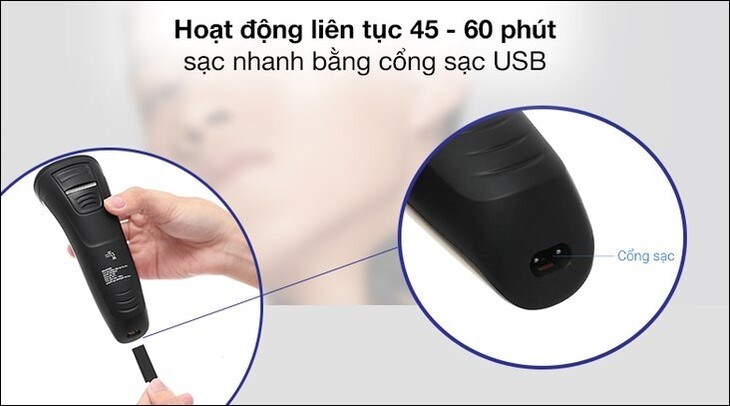 Máy cạo râu khô và ướt Flyco FS198VN có thể hoạt động liên tục từ 45 - 60 phút và chỉ cần 1 giờ để sạc đầy
