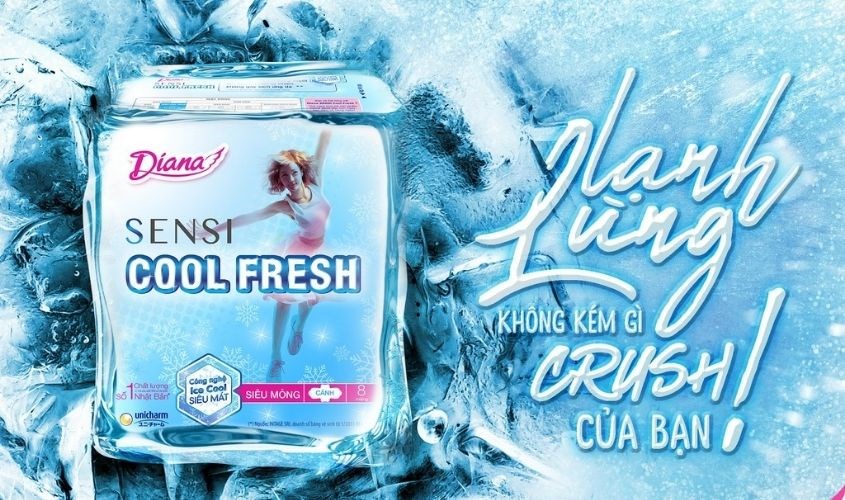 Băng vệ sinh ban ngày Diana Sensi Cool Fresh siêu mát có cánh 8 miếng