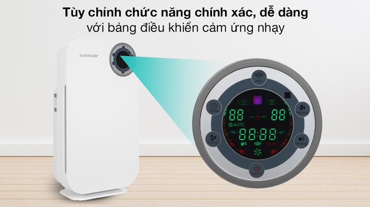 Máy lọc không khí Sunhouse SHD-35AP9735 50W sử dụng bảng điều khiển cảm ứng nhạy bén, cho phép người dùng tùy chỉnh chức năng dễ dàng