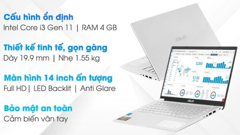 Laptop Asus VivoBook X415EA, mang một vẻ ngoài sang trọng, thanh lịch