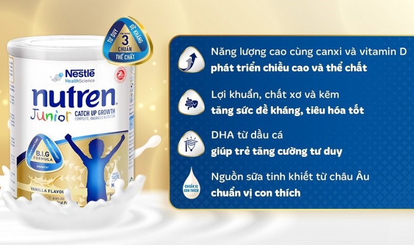 Sữa bột Nutren Junior hương vani 850g (1 - 12 tuổi)