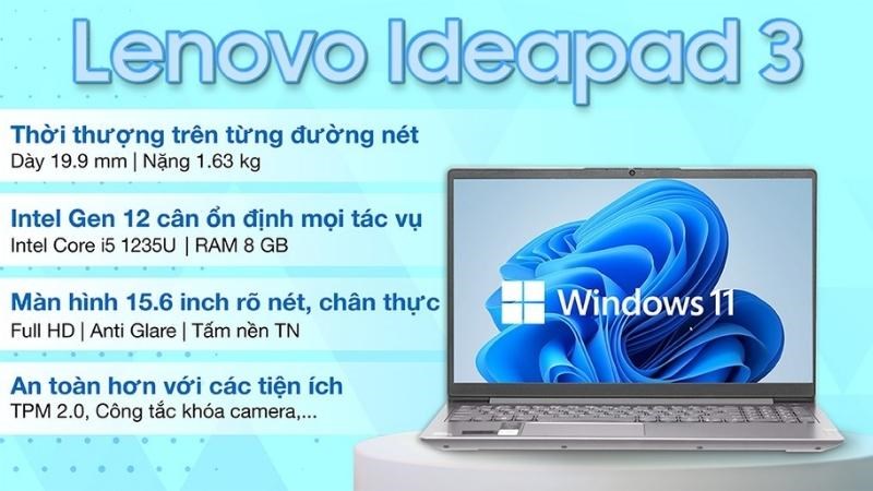 Laptop Lenovo Ideapad 3 15IAU7 i5 được trang bị card tích hợp Intel HD với hình ảnh 2D rõ nét