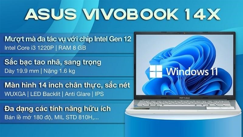 Laptop Asus Vivobook 14X A1403ZA i3 đáp ứng các tác vụ thiết yếu hàng ngày với con chip Intel Gen 12