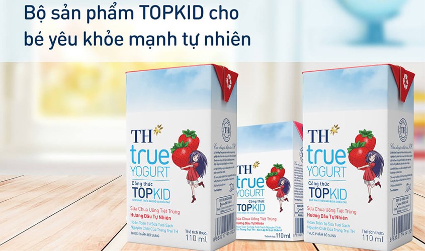 Sữa chua uống tiệt trùng TH true YOGURT Top Kid vị dâu 110 ml tăng cường hệ tiêu hóa