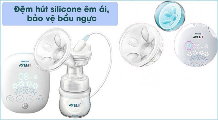 Máy hút sữa Avent trang bị đệm sillicon vô cùng êm ái, nâng niu bầu vú mẹ