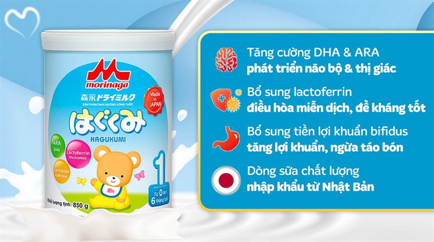 Sữa bột Morinaga Hagukumi số 1 850g (0 - 6 tháng)