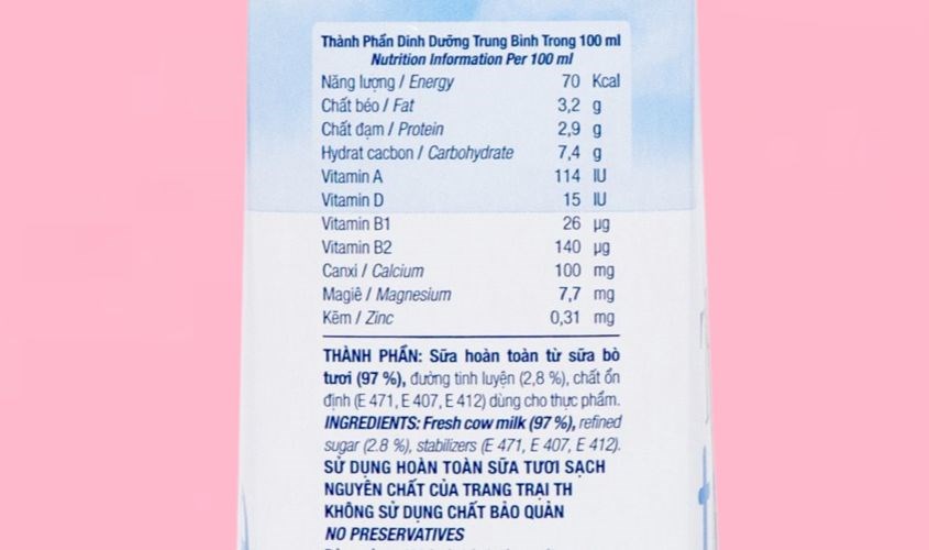 Thành phần dinh dưỡng có trong sữa Thành phần dinh dưỡng có trong sữa