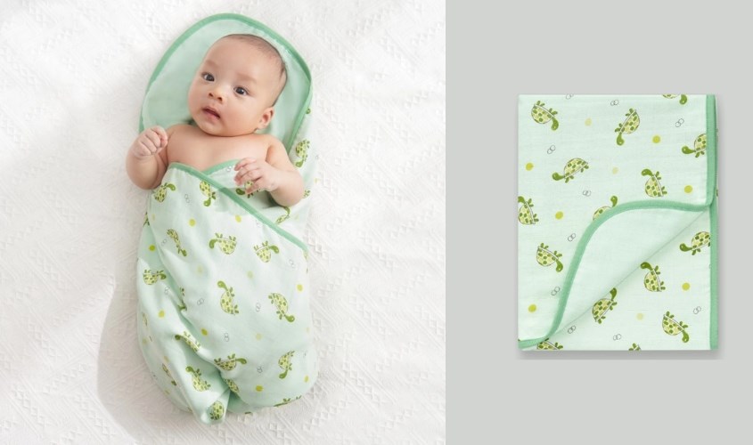 Khăn xô cotton Lullaby NH638P 95x75 cm - Màu xanh in rùa