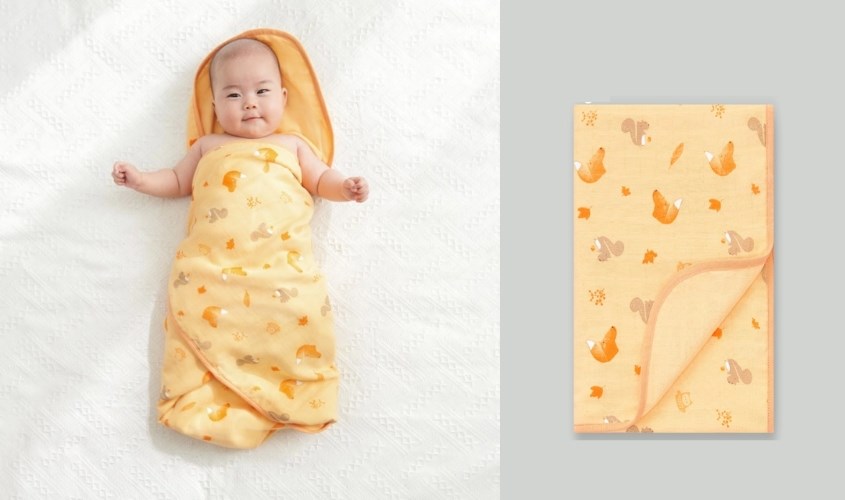 Khăn xô cotton Lullaby NH638P 95x75 cm - Màu cam in cáo