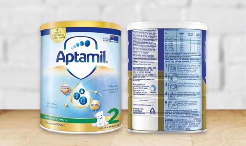 Sữa bột Aptamil Toddler Formula số 2 vị nhạt thanh 900g (1 - 2 tuổi)