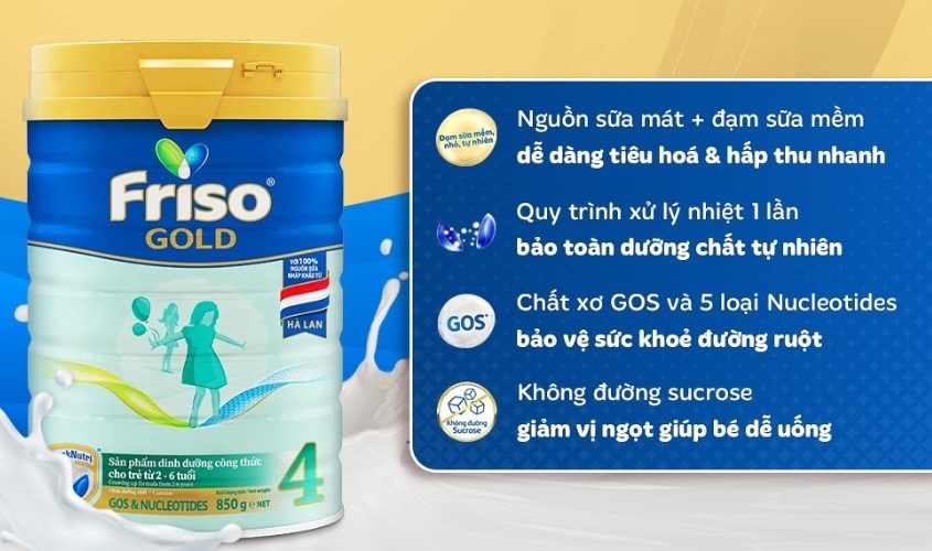 Sữa bột Friso Gold số 4 hương vani 850g (2 - 6 tuổi) Sữa bột Friso Gold số 4 hương vani 850g (2 - 6 tuổi)