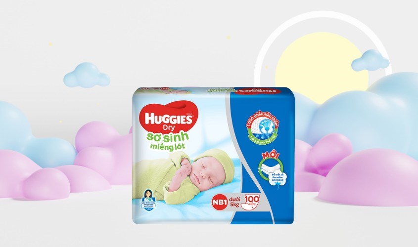 Tã lót Huggies Dry size NB1 100 miếng (Dưới 5 kg)